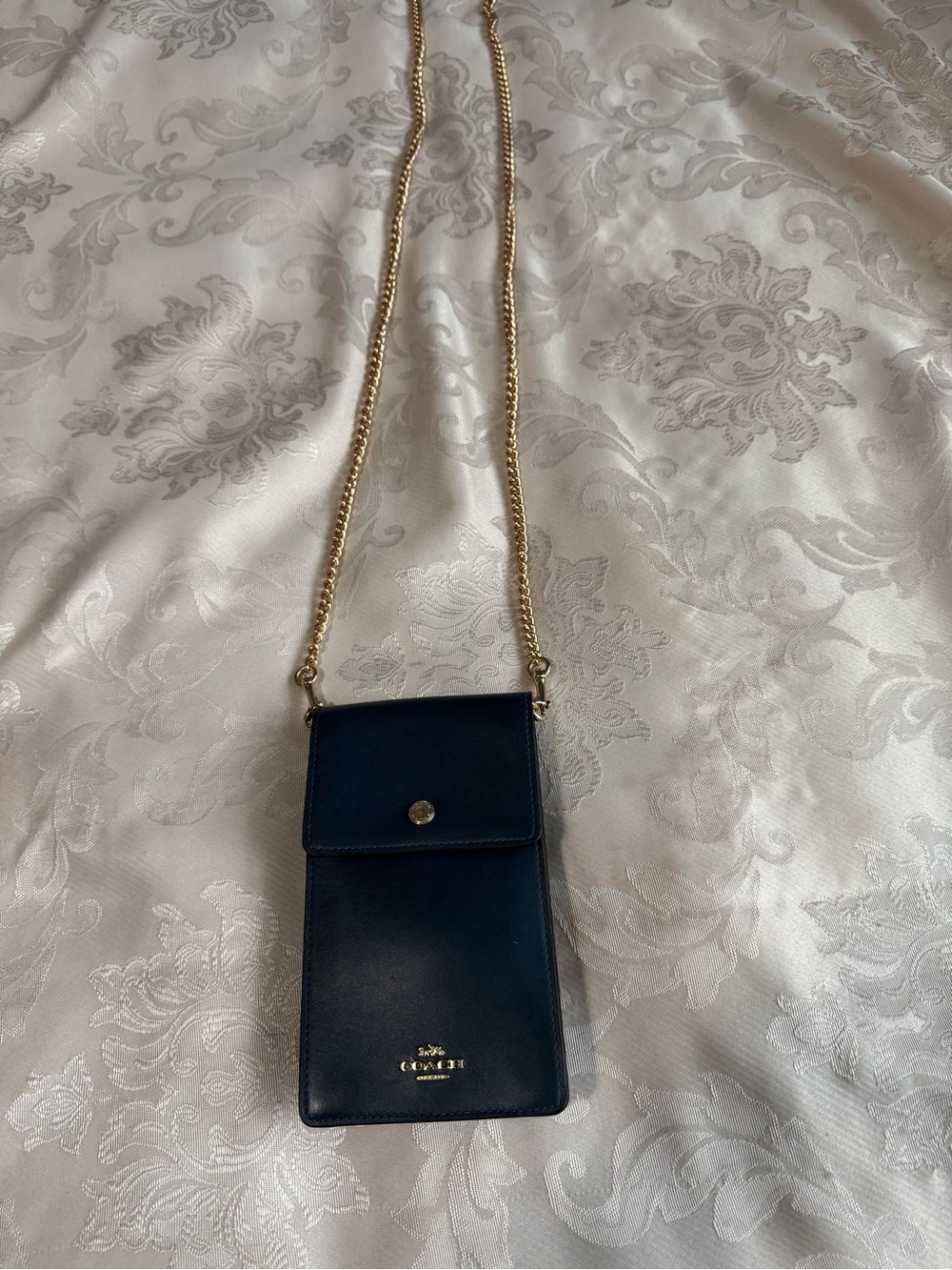 Coach Teal Leather Phone Crossbody Bag | Gold Chain Strap Fits 16Pro Max - Picture 2 of 12
